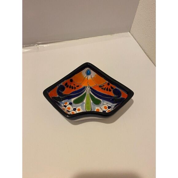 Vintage Talavera Large Hand Painted Serving Plate and 2 Small Corner Dishes Blue - Picture 8 of 12